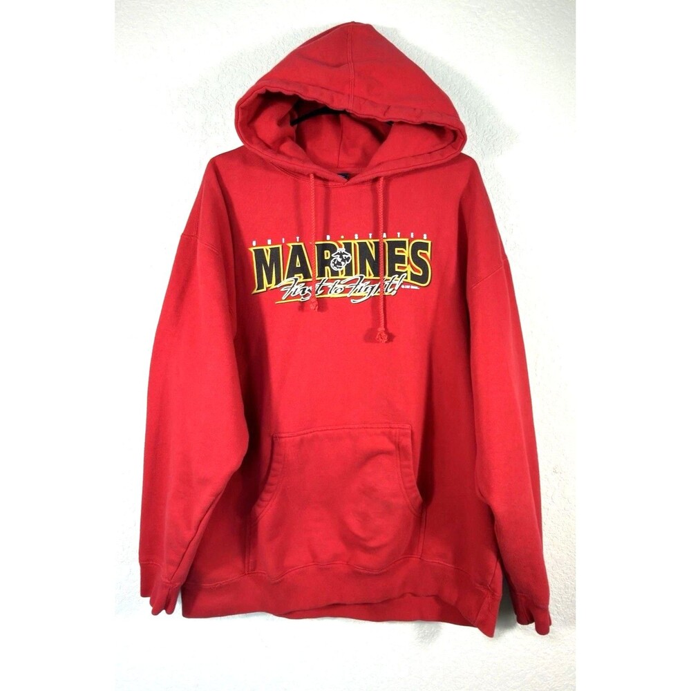 USMC Marines Red Hoodie Sweatshirt Size XL 7.62 Design First To Figh